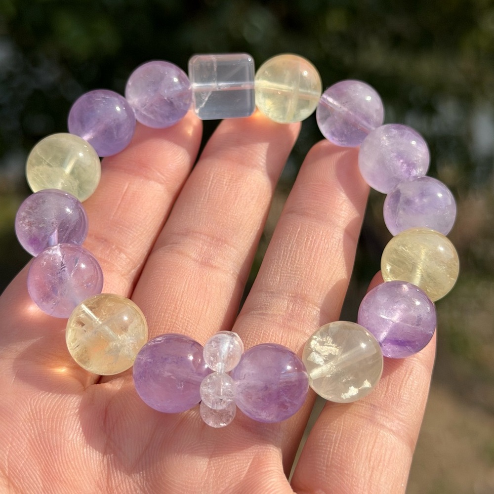 13mm‎ stretchable amethyst rose quartz lemon quartz designer bracelet 1121